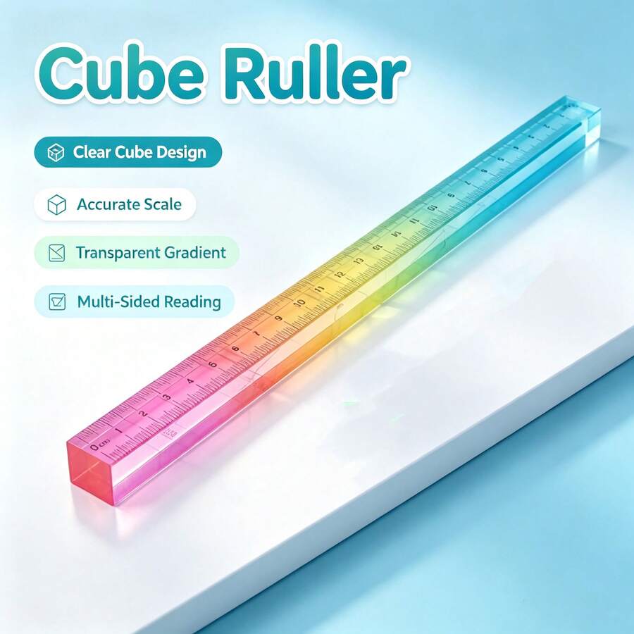 1/2pcs 3D Square Ruler, 15/20/30cm, Precise Scale, Plastic Material, Macaron Color, Rounded Corners, Portable, Suitable For Geometry Drawing, Homework Measurement, Hand Drawing, School Supplies, Christmas Stationery Gift - A - View 1
