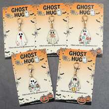 5pcs/10pcs Halloween Ghost Enamel Keychain Charms, Ghost Hug Pendant With Greeting Card, Spooky Bag Charm Holiday Gift - Multicolor - View 12