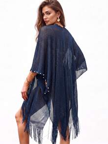 Shiny Beaded Fringe Open Front Women's Shawl, Breathable Mesh Sun Protection Cover-Up, Versatile Scarf Jacket For Banquet Wedding Dress, V-Neck Open Front No-Button Design, Suitable For Daily Wear With Dresses And Inner Layers, Multiple Colors Available - Multicolor - View 7