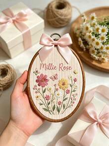 Custom Name Embroidered Hoop Wall Decor, Handmade Wildflower & Butterfly Pattern Embroidery Art Frame With Satin Bow, Personalized Text Wall Plaque, Bohemian Style Room Wall Decoration - Multicolor - View 5