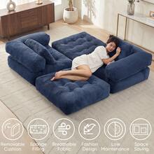 L-Shaped Corduroy Folding Sofa Bed, Multi-Functional Convertible Lazy Sofa For Small Spaces - Navy Blue - View 9