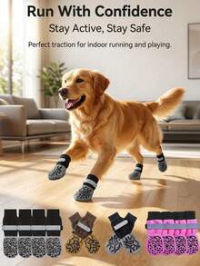 4pcs Anti-Slip Dog Socks, Double-Sided Grip Soft & Breathable, Noise-Reducing Non-Slip, For Medium To Large Dogs And Senior Dogs, Indoor Pet Socks And Leg Protection - Multicolor - View 1