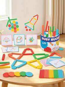 Multifunctional Rainbow Stick Sorting Educational Bucket, Graphic Puzzle Card Matching And Stick Throwing Sorting Game, Color Recognition And Number Enlightenment, Hand-Eye Coordination Training, Home Early Education And Classroom Teaching Tool, Birthday And Holiday Gift For Boys And Girls Children - Multicolor - View 2