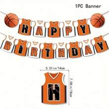 1 Set Basketball Jersey Design Birthday Paper Banner, With Basketball Theme Hanging Flags, Sports Style Paper Garland, Suitable For Sports Theme Party Decoration, Mimicking Basketball T-Shirt Style, Sports Theme Party Background Decoration Props - Multicolor - View 7