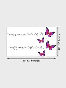 1 Sheet Color Gradient Pink‑Purple Butterfly With Inspirational Quote Temporary Tattoo Stickers, Horizontal Girly Butterfly & Hand‑Script Text Designs, Waterproof Body Art Decals, Apply On Waist, Rib, Hip, Upper Arm, Sweet Cool Ins‑Style Daily Decor - Multicolor - View 5