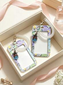 Retractable Anti-Loss Spring Rope Oil Painting Style ID Card Holder, Aesthetic Floral Design, Artistic Style Card Holder, Detachable, Exquisite Fashion Accessory, Badge/Card Display Protection Cover, Student ID Card Holder, Bus/Metro Card Holder, Non-Inductive, Bank Card Holder, Idol Merchandise Small Card Storage Sleeve, Portable ID Card Holder Decorative Keychain, Suitable For Office Workers, Nurses, Doctors, Teachers, Students, Etc., Gift For Family, Teachers, Close Friends, And Colleagues For Halloween, Back To School, Birthday, Valentine's Day. - Multicolor - View 4