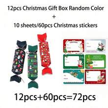 36/72/108pcs Christmas Packaging Box Set Suitable For Christmas, Creative Gift Packaging, Cute Party Gift Container, Includes Christmas Stickers - Multicolor - View 7