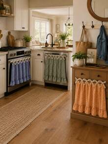 Plaid Ruffled Oven Door Curtain, Farmhouse Style Checkered Stove Handle Curtain With Tie Rope, Country Style Scalloped Edge Kitchen Decor Curtain, Washable Small Window Curtain, Suitable For Oven, Cabinet, Open Cabinet And Small Window, Farmhouse Style Kitchen Home Decor - Ruffled Edge - View 11