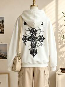 Women's Crew Neck Sweatshirt, Travel Hoodie With Pocket, Cotton T-Shirt, Basic Autumn-Winter Sweatshirt For Women - White - View 10