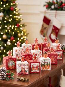 1/24pcs Christmas Gingerbread Man Candy Gift Box Random Style, 3D Gingerbread Man Top Card Design, Chocolate Cookie Packaging Box, Christmas Party Favor, Christmas Gift Packaging Box, Holiday Tabletop Decor - Multicolor - View 4
