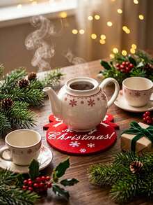 Merry Christmas Drink Coasters, Red Snowflake Felt Coasters, Christmas Holiday Tabletop Decoration Coasters, Winter Holiday Party Tableware Decor, Suitable For Home Kitchen Dining Table, Christmas Gift - Red - View 7