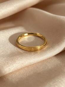 1pc Women's Smooth Gold Letter Embossed Dome Ring, Minimalist Daily Wearable Stackable Fashion Accessory - Letter a - View 8