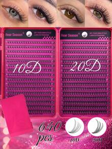 640/544 Clusters D Curl Single Stem False Eyelashes Large Capacity Set, Beginner-Friendly Classic Y-Shape DIY Home Lash Extension, Reusable Mixed Style (Includes Adhesive & Setting Liquid, Tweezers & Lash Brush), Natural Fluffy Cluster Lashes, Suitable For Daily And Evening Party Makeup - Hot Pink - View 14