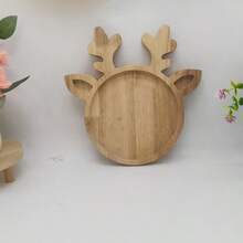 1pc Christmas Reindeer Antler Wooden Decorative Tray Cutting Board Party Supplies - A - View 3