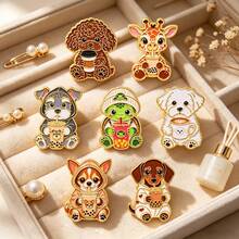 Cute Animal Enamel Pins,Dogs Giraffe Turtle Drinking Coffee Bubble Tea Lapel Pins,Metal Badge Brooch For Backpack Clothing Hat,Lovely Gift For Friends - Multicolor - View 3