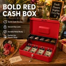 Metal Cash Box With Coin Tray And Key Lock, 5 Coin Slots And 4 Bill Clips, Portable Cash Drawer, Money Organizer Box And Petty Cash Box, With 2 Keys, Suitable For Cash Register, Small Business, Retail Store, Market Stall, Cafe, Home And Office - Multicolor - View 14