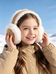 1pc Unisex Teen Plush Earmuffs, Suede Trim Adjustable Foldable Ear Warmers, Retro Neutral Color Fashion Ear Accessories, Suitable For Daily Outdoor Wear - Earmuffs - View 1
