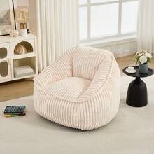 Memory Foam Pouf, Striped Bubble Plush, Soft, Comfortable, Cozy Sofa For Living Room, Apartment, And Dorm - Beige - View 3