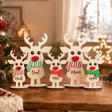 Custom Reindeer Wooden Table Decor With Name, Personalized Christmas Desktop Ornament, Rustic Holiday Style, Customized Reindeer Standing Decor, Customizable Name Christmas Decoration, Christmas Party Table Accent, Holiday Gift, Family, Friend - Multicolor - View 4