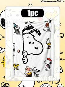 Snoopy White Background Big Head Multi-Character Cartoon Dog Print Flannel Throw Blanket, Graffiti Pattern, Soft And Comfortable, Suitable For Sofa, Bedroom And Daily Home Decor - Multiple Styles - View 4
