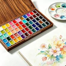 Professional 60-Color Watercolor Palette Wooden Box Solid Paint Set, Rich Pigment, Suitable For Artists Sketching Painting Crafts - Sets - View 4