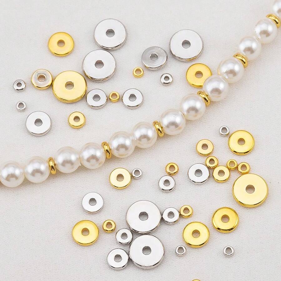 10Pcs Copper Polished Spacer Beads Flat Wheel Washers Pearl Necklace Spacers, Suitable For DIY Bracelet Necklace Jewelry Accessories