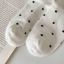 1/3/6 Pairs Women's Polka Dot Pattern Bubble Cuff JK Style Comfortable Breathable Mid-Calf Socks - Black and White - View 4