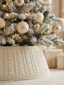1pc Knitted Christmas Tree Collar - Knitted Diamond Pattern Tree Skirt/Adjustable Artificial Tree Base Cover; 3D Christmas Tree Base Skirt, For Christmas Tree Decoration; Perfect For Christmas And Winter Theme Party Decor - one-size - View 8