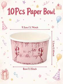 10pcs Pink Happy Birthday Paper Bowls, Disposable Birthday Party Bowls, Rose Gold Glitter Balloon Crown Print Paper Bowls, Birthday Party Supplies, Pink Birthday Decoration, Baby Shower Decoration, Dessert Snack Ice Cream Serving Bowls Party Tableware Supplies, Home Decor, Table Decor, Party Gifts - Pink - View 5