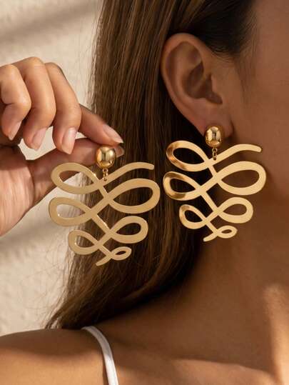1 Pair Geometric Line Earrings, Exaggerated Personalized Vintage Stud Earrings, Sexy Elegant Women's Accessories