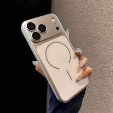 Matte Metallic Magnetic Phone Case, Compatible With Iphone 18 Pro Max 17 16 15 14 13 Pro With Lens Protective Film, Support Wireless Charging, Anti-Fall Protective Case, For Gift Idea For Women Men - Silver - View 3