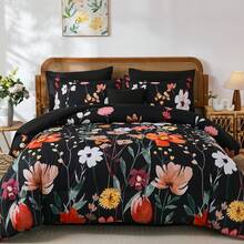 8 Pieces Yellow Floral Comforter Set Queen King, Botanical Bed In A Bag,Elegant Bright Flower Reversible Soft Microfiber Comforter Bedding Set Halloween Decor Fall Home Decor Room Bedroom Deocr Christmas Gift All Season - Yellow-1325 - View 17