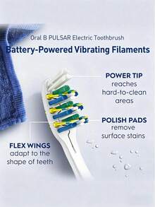 Oral B Pulsar 3D White Toothbrush 2pcs/Pack Vibrating Bristles Slim Handle Built-In Power - Multicolor - View 4
