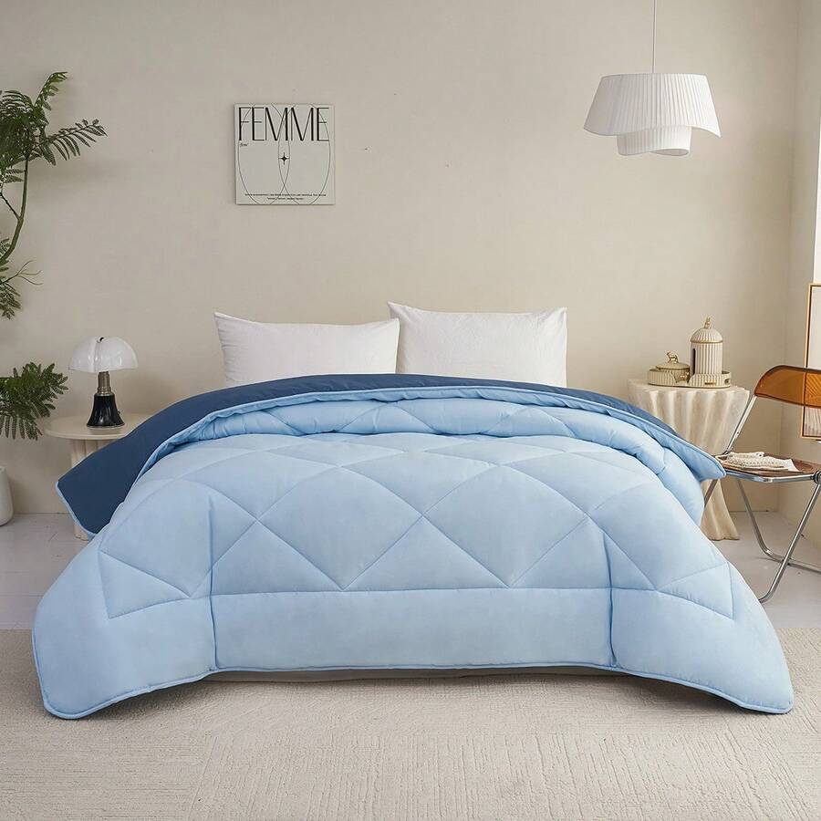 Soft Quilted Polyester Comforter With Reversible Design And Diamond Stitching, Comfortable Bed Filling, Available In Sizes 180x240cm, 220x240cm, And 240x260cm - Blue - View 1
