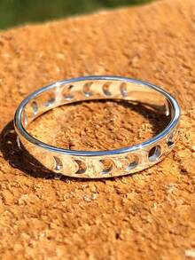 1PC Silver Tone Hollow Out Moon Phase Ring, Adjustable Open Band Ring For Women, Minimalist Fashion Jewelry Gift - Silver - View 4