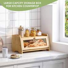 1 Pc Bamboo Flip‑Top Bread Storage Box, For Storing Bread, Baked Pastries And Various Snacks, Suitable For Kitchen Countertops, Bread Storage, Pastry & Snack Organizing And Home Baking Storage - Multiple Specifications - View 5