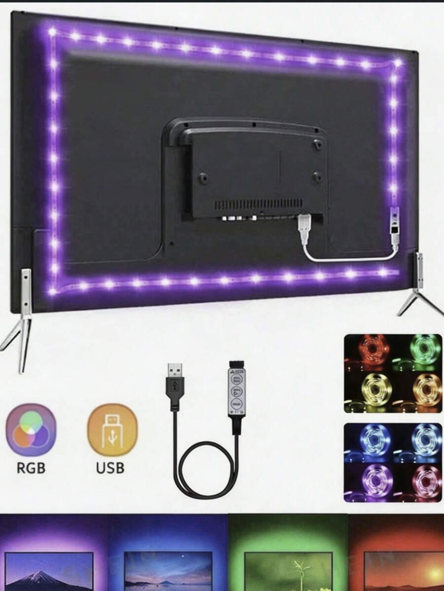 USB Powered RGB LED Light Strip, TV Backlight Strip, Color Changing Ambient Light, Suitable For TV, Computer Monitor, Home Theater Decoration, And Decorative Ambient Light Strip For Room, Living Room And Cabinet - Multicolor - View 1