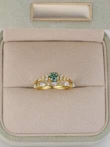 Besthing 2pcs S925 Sterling Silver 0.5CT Green Moissanite Round Main Stone & Teardrop Diamond Stackable Ring Set For Women, High Quality Wedding Engagement Marriage Gift For Wedding Season - Multicolor - View 2