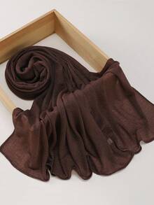1pc Spring/Summer Casual Versatile Modest Hijab Minimalist Solid Color Soft Breathable Lightweight Muslim Hijab Scarf - MSL540 Coffee - View 2