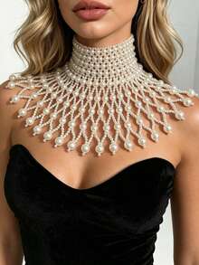 ZHENGHEN Luxury Pearl Shoulder Necklace For Women - Handmade Beaded Collar Fashion Jewelry, Suitable For Weddings, Parties And Formal Occasions - Beige - View 1