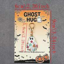 5pcs/10pcs Halloween Ghost Enamel Keychain Charms, Ghost Hug Pendant With Greeting Card, Spooky Bag Charm Holiday Gift - Multicolor - View 3
