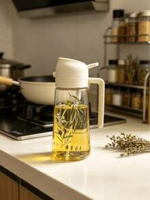 1pc Unique Hand-Painted Olive Branch Pattern PP Material Oil Bottle, One-Of-A-Kind With Handle Automatic Flip Lid Leak-Proof Oil Dispenser, Exclusive Olive Kitchen Cooking Baking Olive Oil And Vinegar Storage Container - View 12