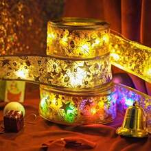 20/50/100LED Christmas Ribbon With Lights Battery Operated Indoor String Lights Christmas Tree Accessories Decoration For Christmas New Year Gifts - AA Christmas Ribbon Light String - View 6