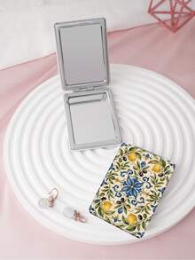 1PC Ins Patchwork Series Portable Folding Makeup Mirror, Lightweight Ultra-Thin Convenient Durable PU Leather, Suitable For Various Occasions Travel Party Work School, Suitable For All Ages - Multicolor - View 2
