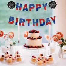 1 Set Spider Theme Birthday DIY Bunting, Spider Web Happy Birthday Decoration Flags, Cartoon Movie Hanging Garland, Suitable For Birthday Party Decorations - Multicolor - View 3