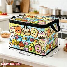 1PC Cute Squishy Cartoon Food Pattern Under-Bed Storage Box With Zipper Flip Cover, Foldable Storage Bin For Books, Under-Bed Storage, Car Trunk Storage, Cosmetics, Hair Tools, Toys, Back To School, Office, Home Organization, Clothes, Blankets, Large Capacity Storage For Daily Items - A - View 7