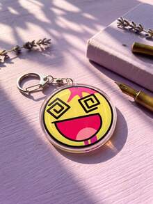 1Pc/6Pcs Bendy And The Ink Machine Cartoon Acrylic Keychain Set, Funny Round Expression Pendant For Backpack, School Bag & Car Keys. - Multicolor - View 8