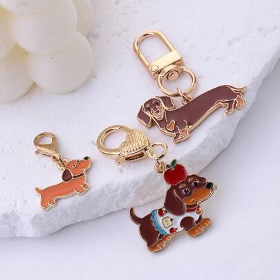 1/3pcs Gold Dachshund Animal Keychain, Enamel Dog Pendant, Handbag Backpack Key Charm, Daily Fashion Accessory