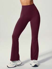 UONNOU Peach Butt-Lifting Flare Leg Jumpsuit, Halter Square Neck Backless Yoga Jumpsuit - Burgundy - View 4