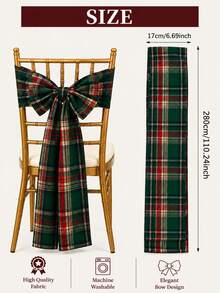 4pcs Christmas Scottish Plaid Chair Back Bowknot Ribbons, Red And Green Checkered Dining Chair Sashes, Wedding Banquet Holiday Party Bamboo Chair Decor - Multicolor - View 2